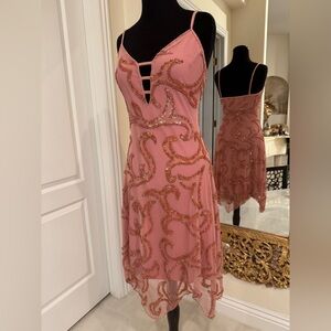 ATTITUDES BY DEBRA Elegant Pink hand beaded short Sequin Dress